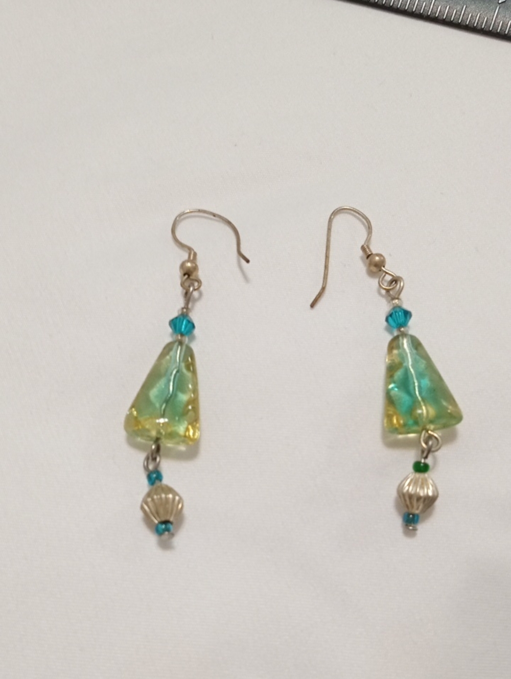 Green/Teal Glass Drop Earrings - Women's Fashion Jewelry